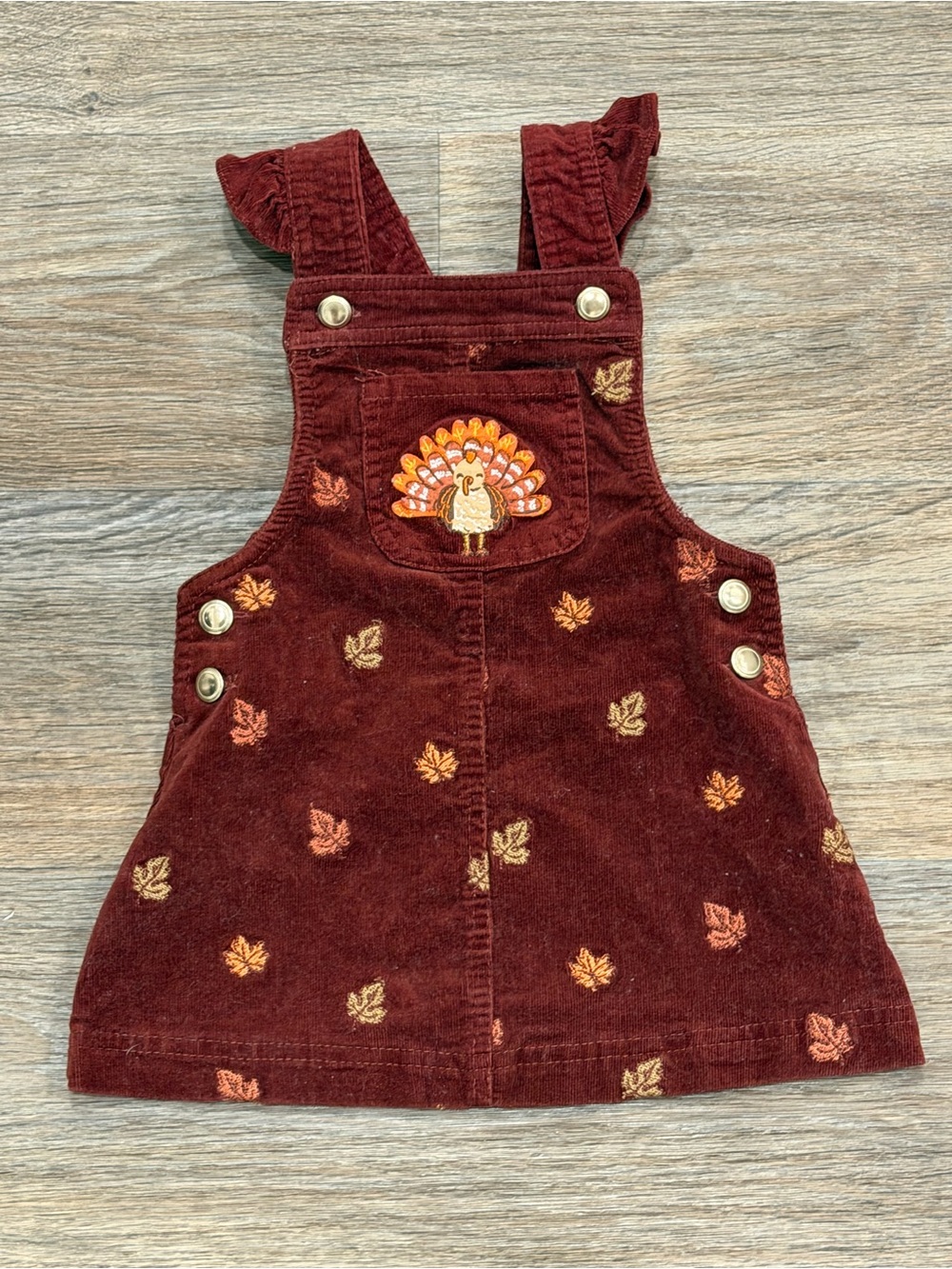 Cynthia Rowley Burgundy Corduroy Pinafore Dress with Autumn Embroidery